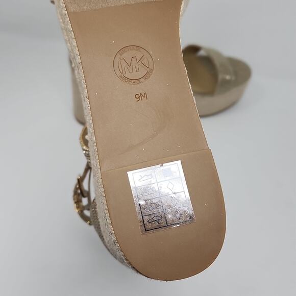 Michael Kors Metallic Gold Serena Espadrilles Platform Wedge Sandals Size 9 - Picture 6 of 7